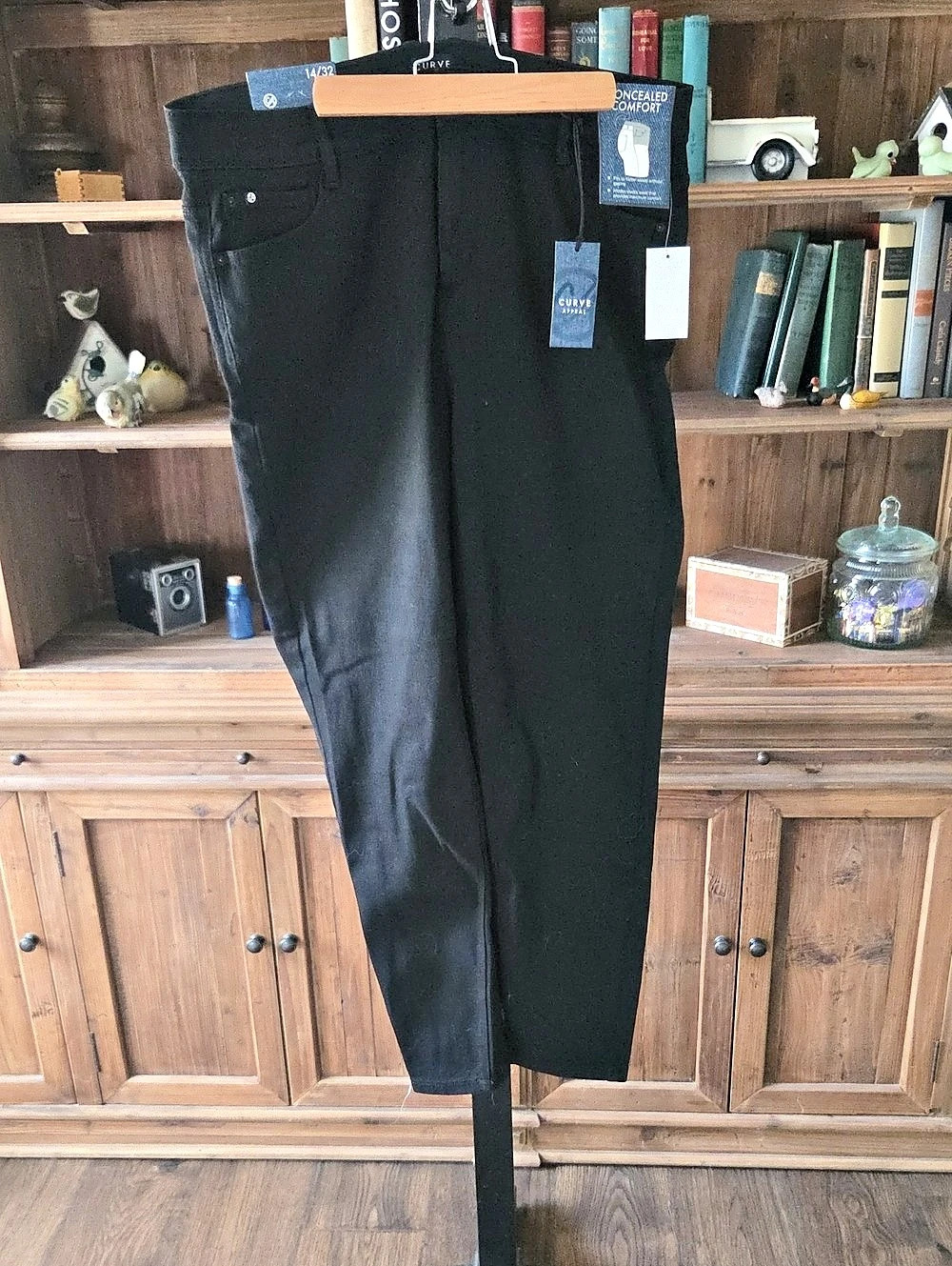 Curve Appeal High Rise Comfort Waist Skinny Jeans Black Waist 14/32